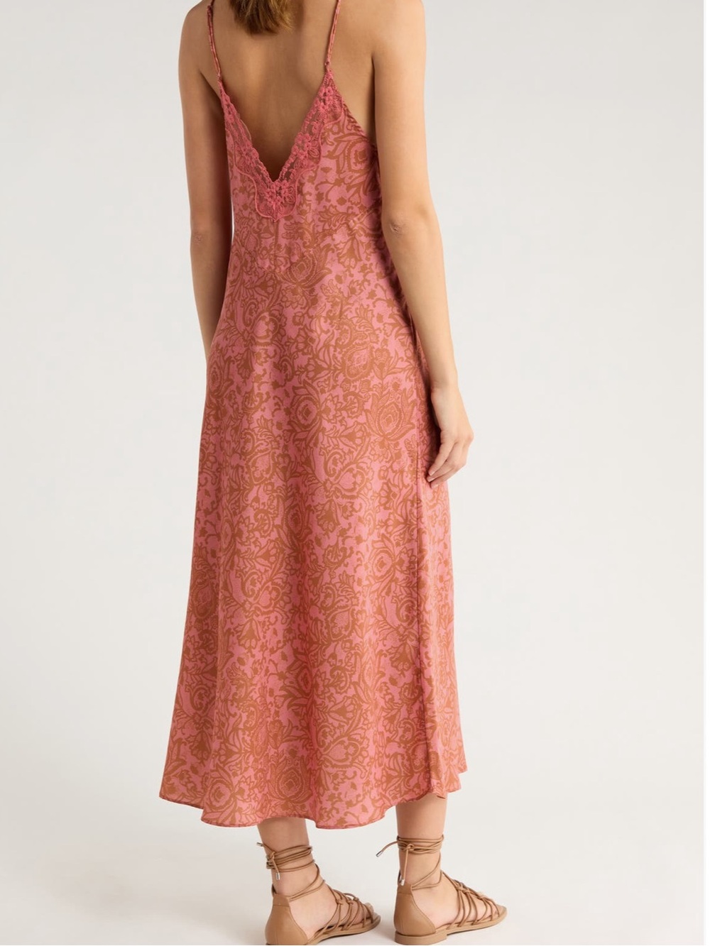 FREE PEOPLE SOMEONE LIKE YOU SLEEVELESS LACE TRIM MIDI DRESS MEDIUM CORAL - Picture 3 of 5